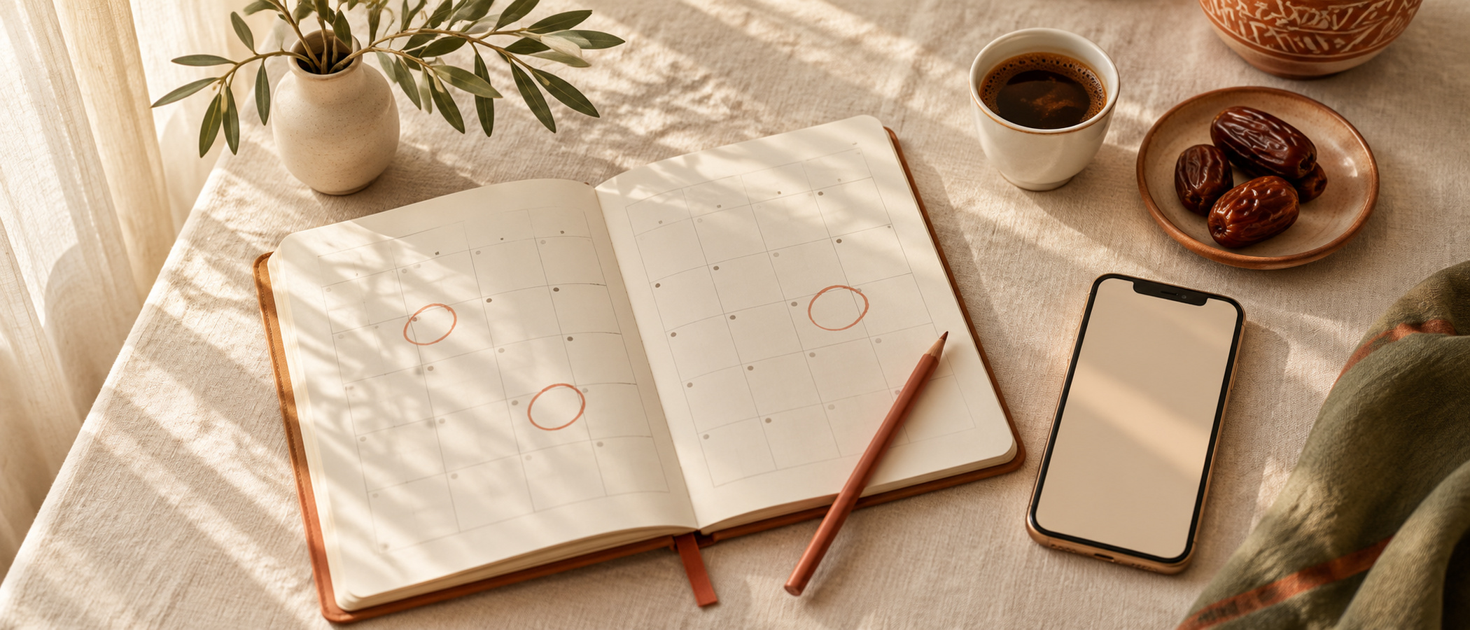 A planner and phone on a desk